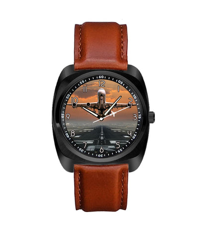 Side view of Aircraft Departing from RW30 aviation luxury watch in stainless steel, polished finish.