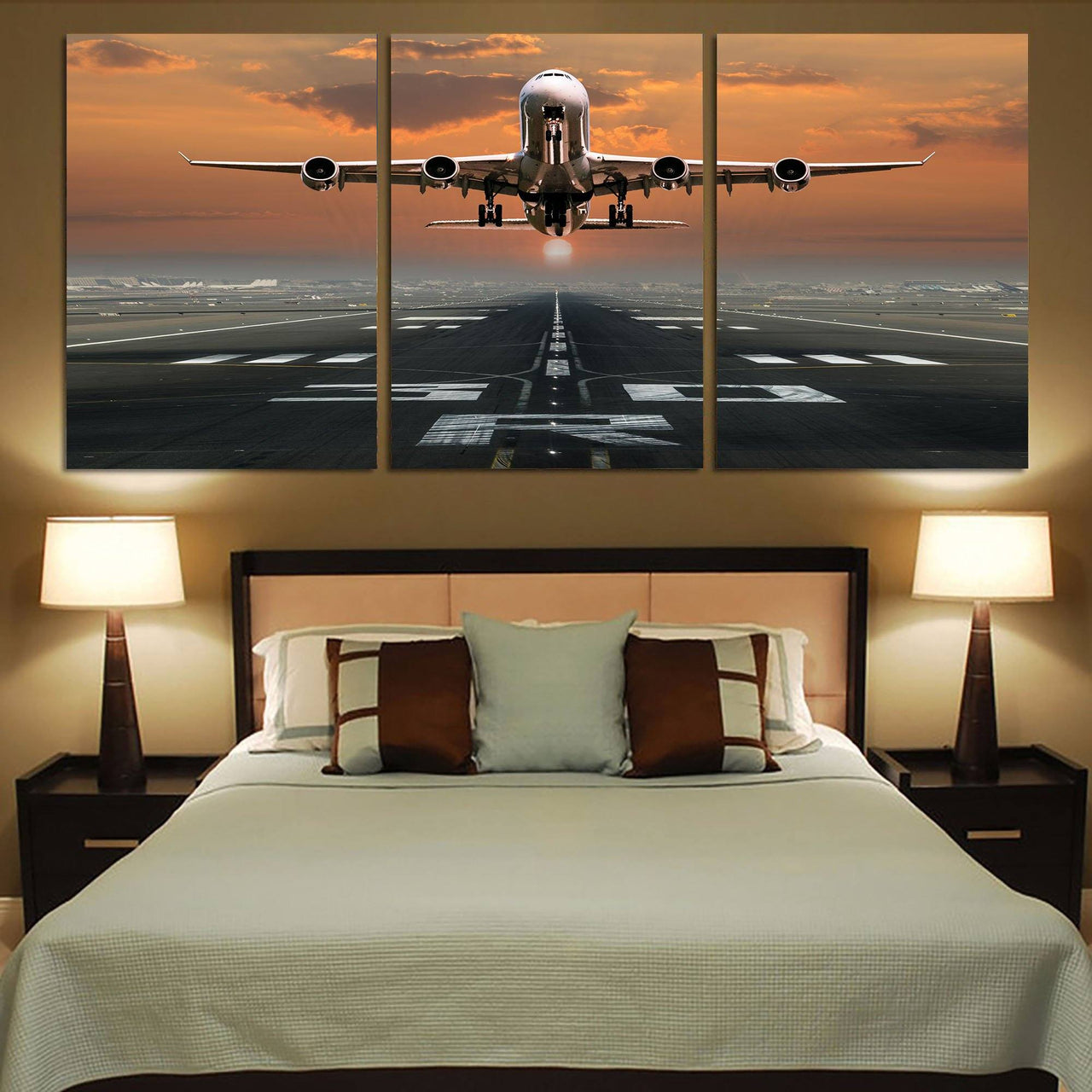 Aircraft Departing from RW30 Printed Canvas Posters (3 Pieces) Aviation Shop 