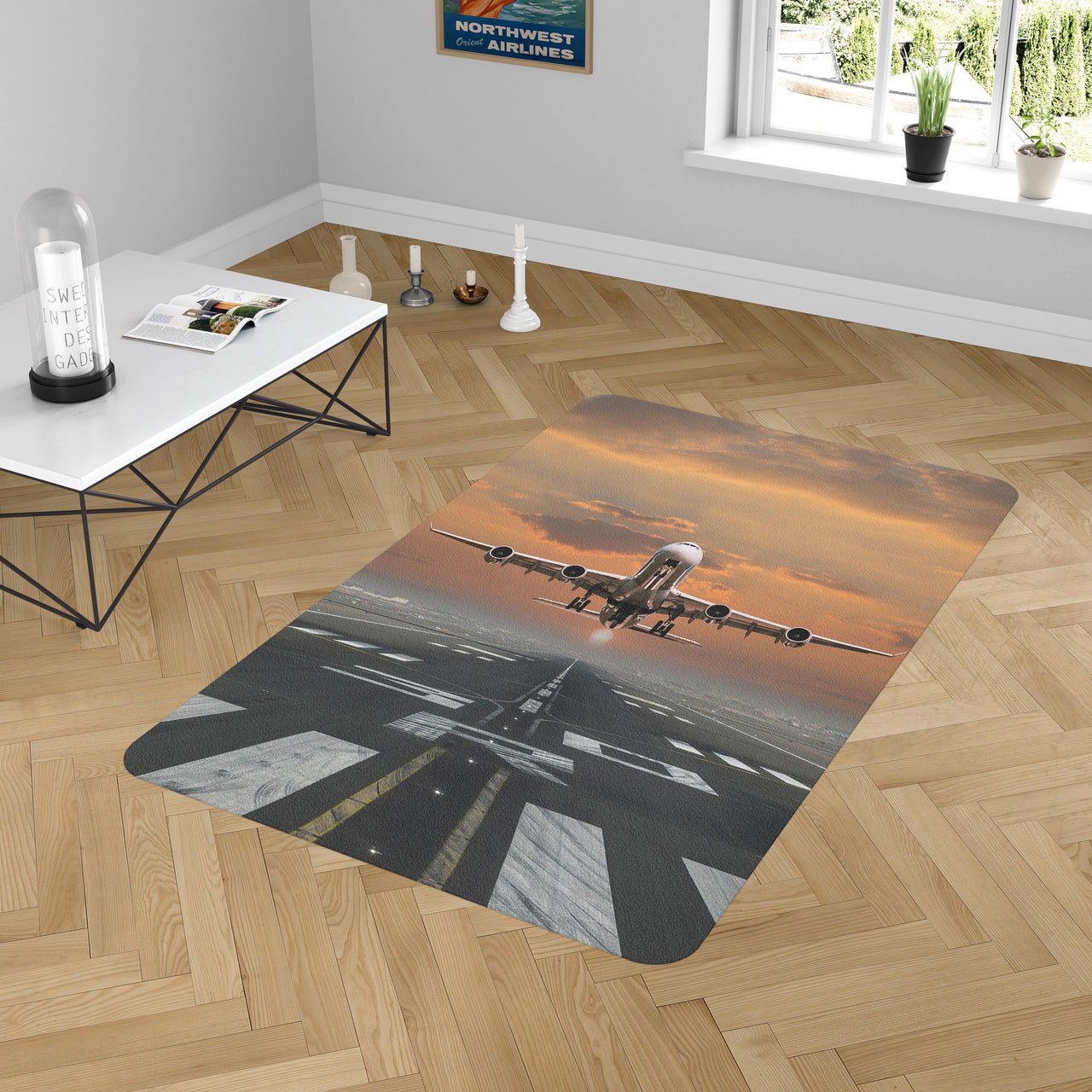 Aircraft Departing from RW30 Designed Carpet & Floor Mats