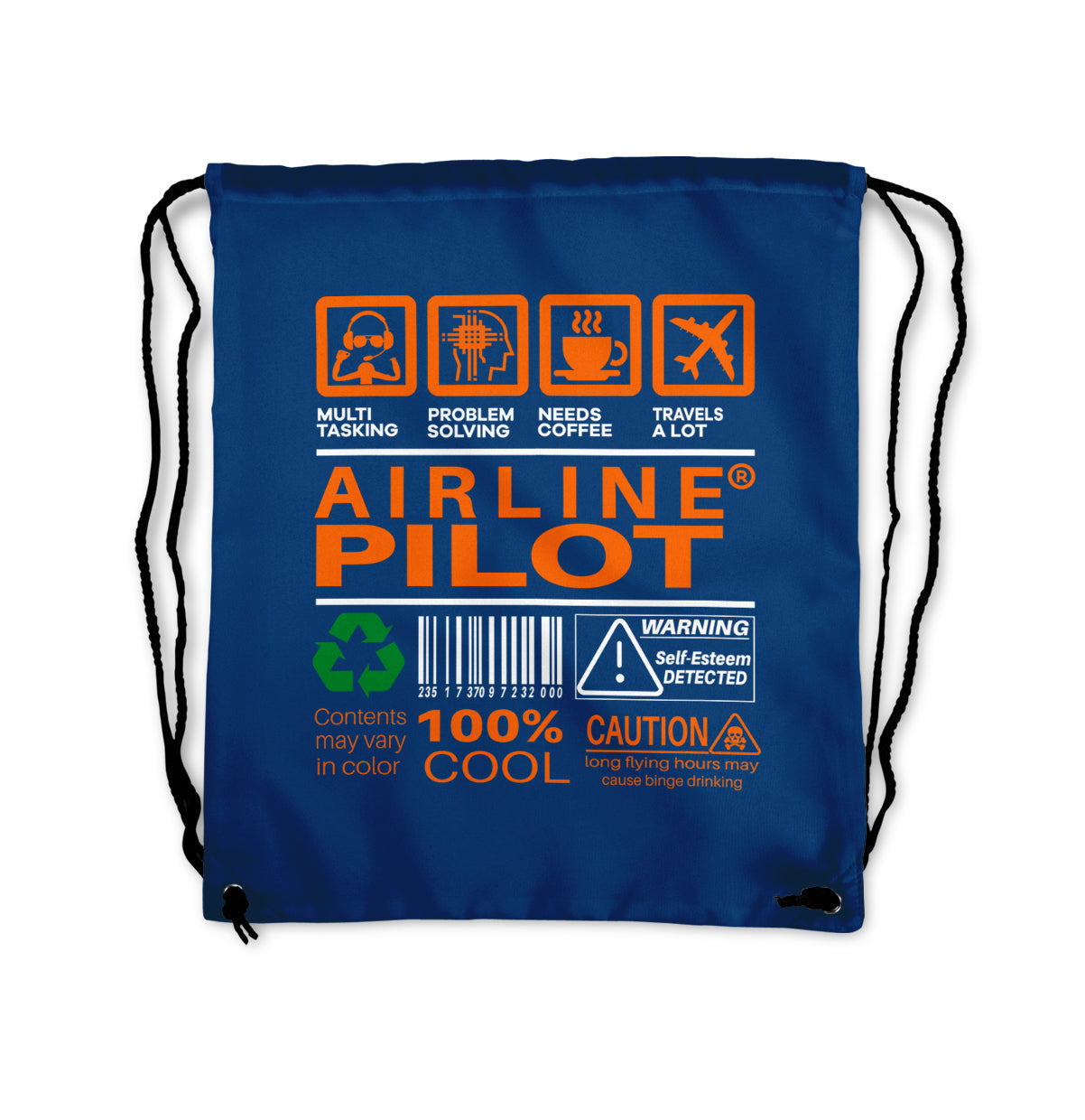 Airline Pilot Label Designed Drawstring Bags