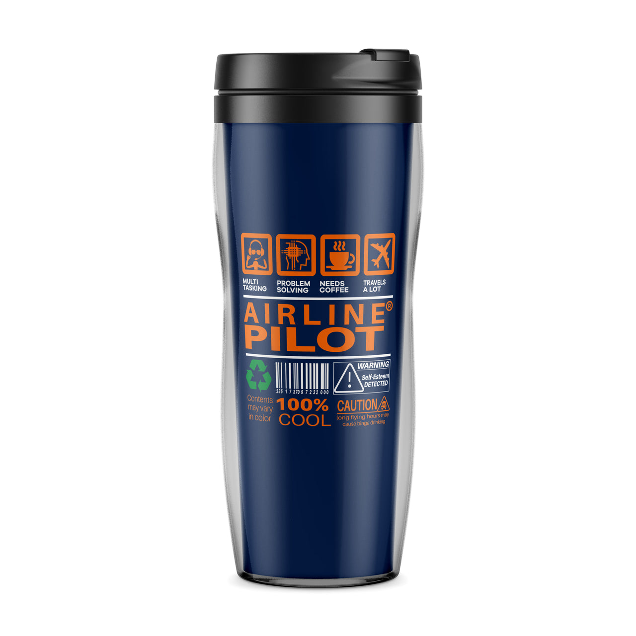 Airline Pilot Label Designed Plastic Travel Mugs