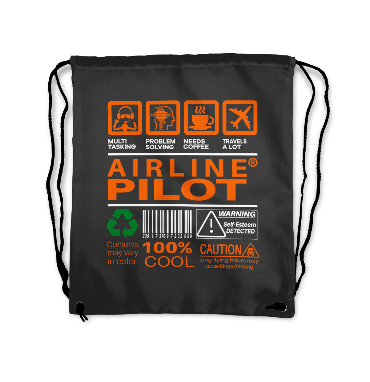 Airline Pilot Label Designed Drawstring Bags