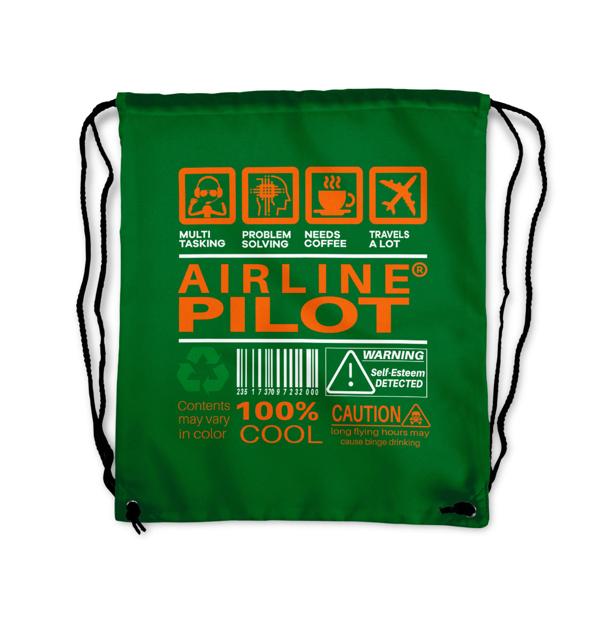 Airline Pilot Label Designed Drawstring Bags