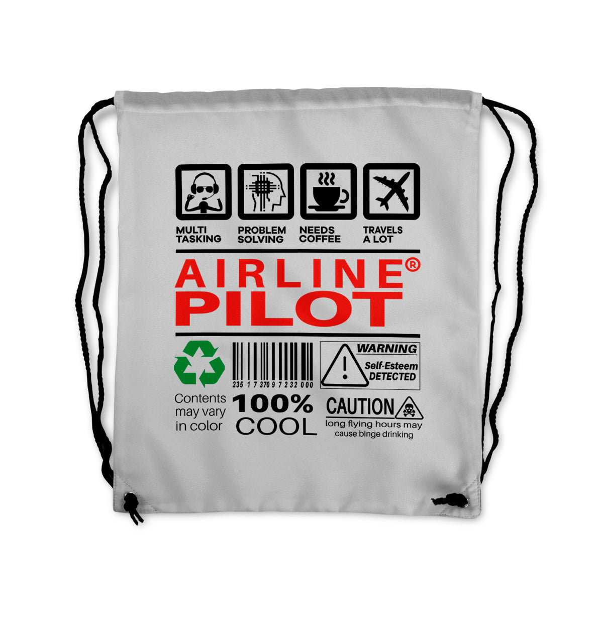 Airline Pilot Label Designed Drawstring Bags