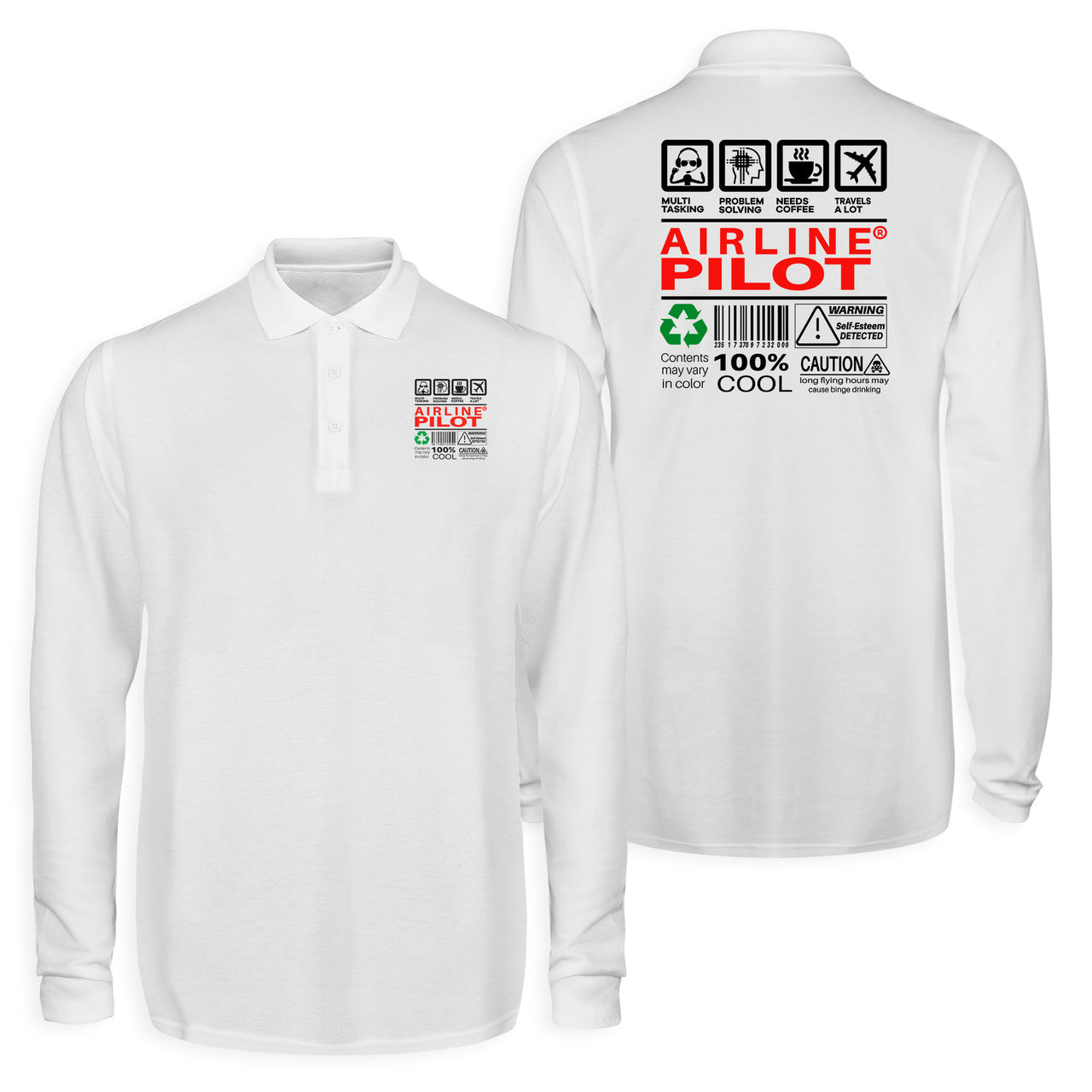 Airline Pilot Label Designed Long Sleeve Polo T-Shirts (Double-Side)