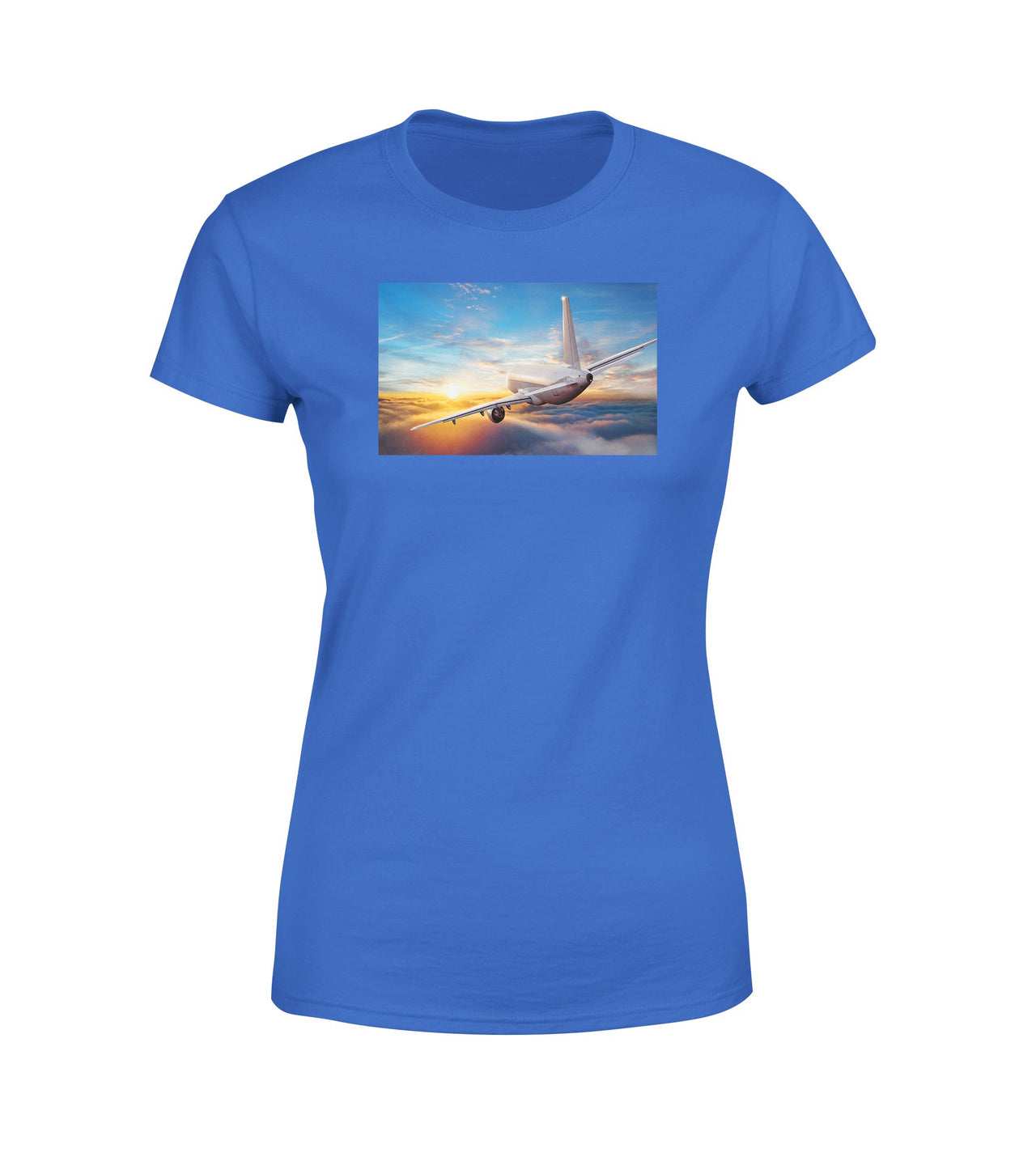 Airliner Jet Cruising over Clouds Designed Women T-Shirts