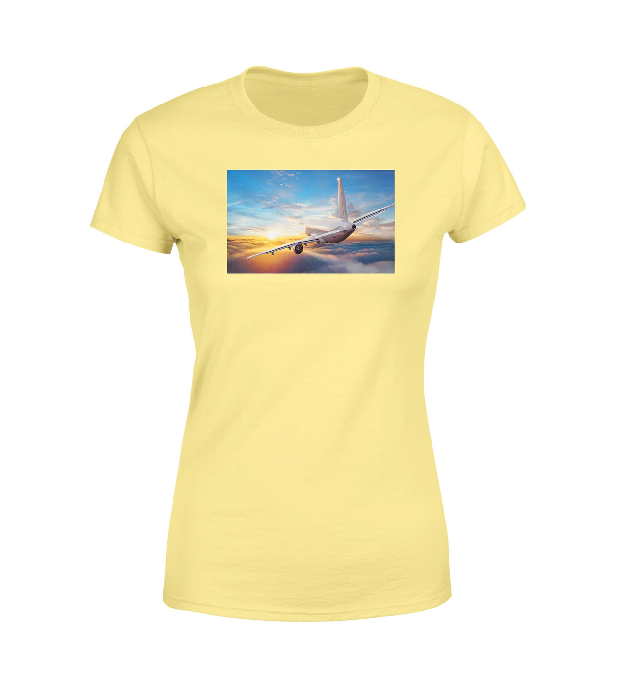 Airliner Jet Cruising over Clouds Designed Women T-Shirts