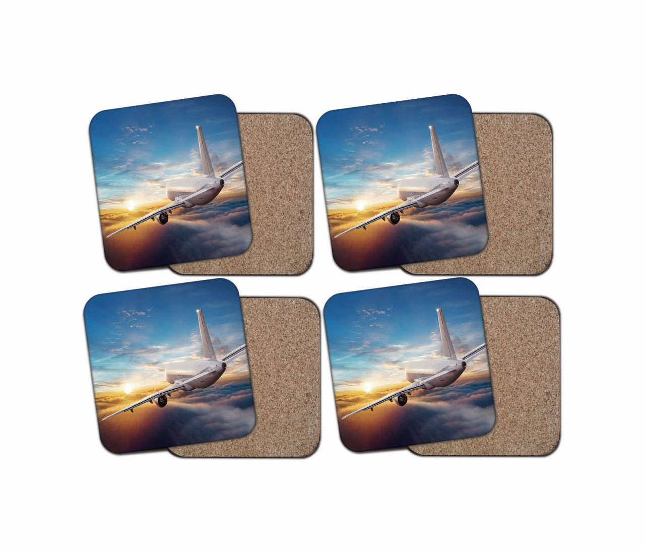 Airliner Jet Cruising over Clouds Designed Coasters