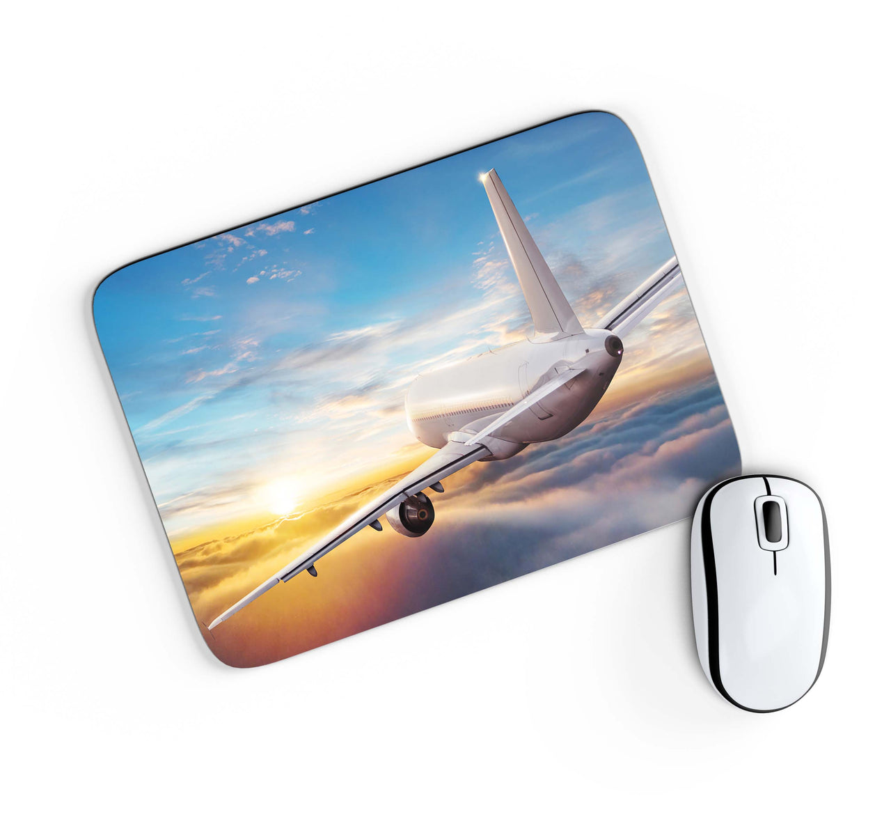 Airliner Jet Cruising over Clouds Designed Mouse Pads