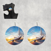 Thumbnail for Airliner Jet Cruising over Clouds Designed Wooden Drop Earrings