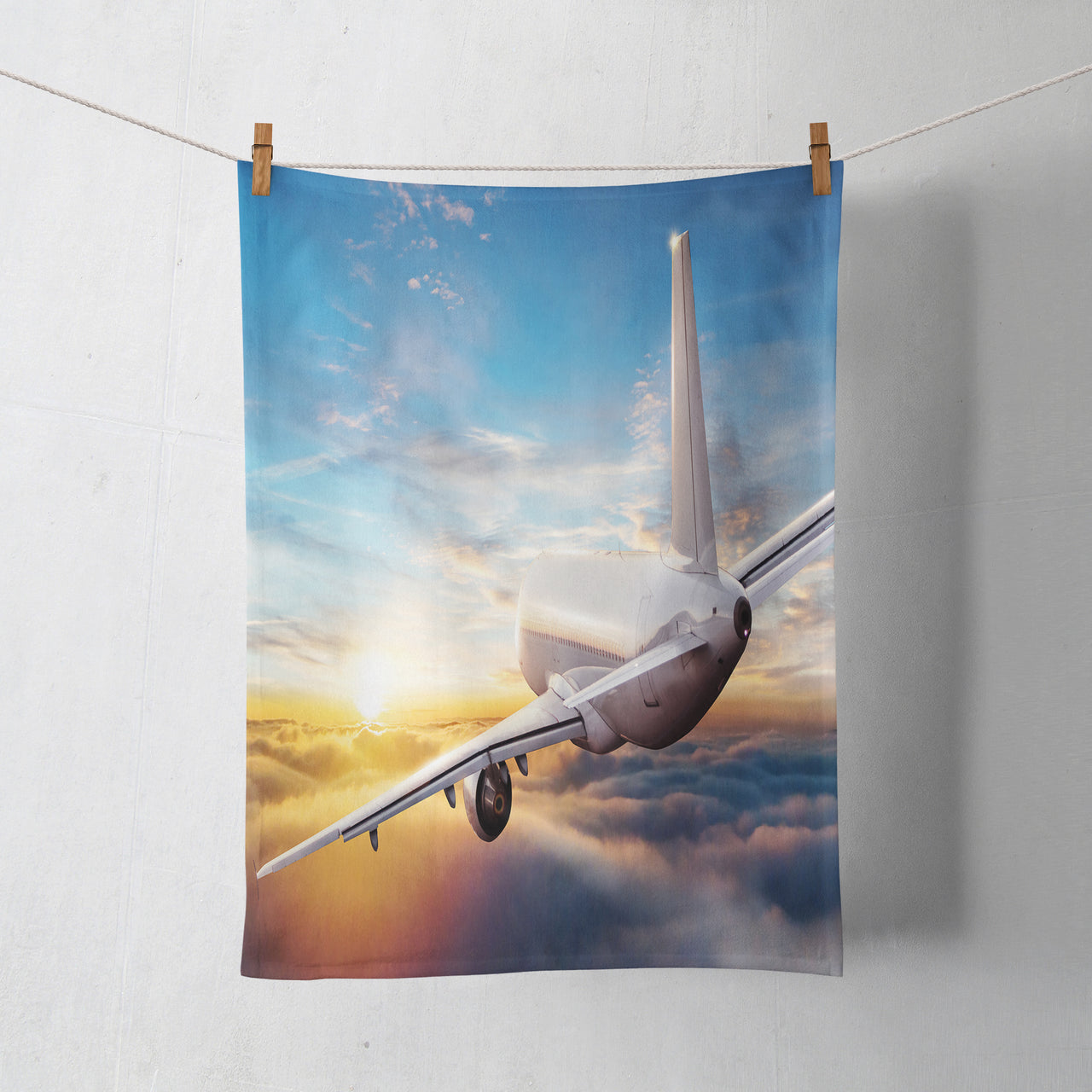 Airliner Jet Cruising over Clouds Designed Towels