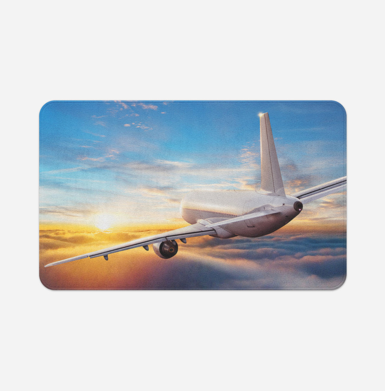 Airliner Jet Cruising over Clouds Designed Bath Mats