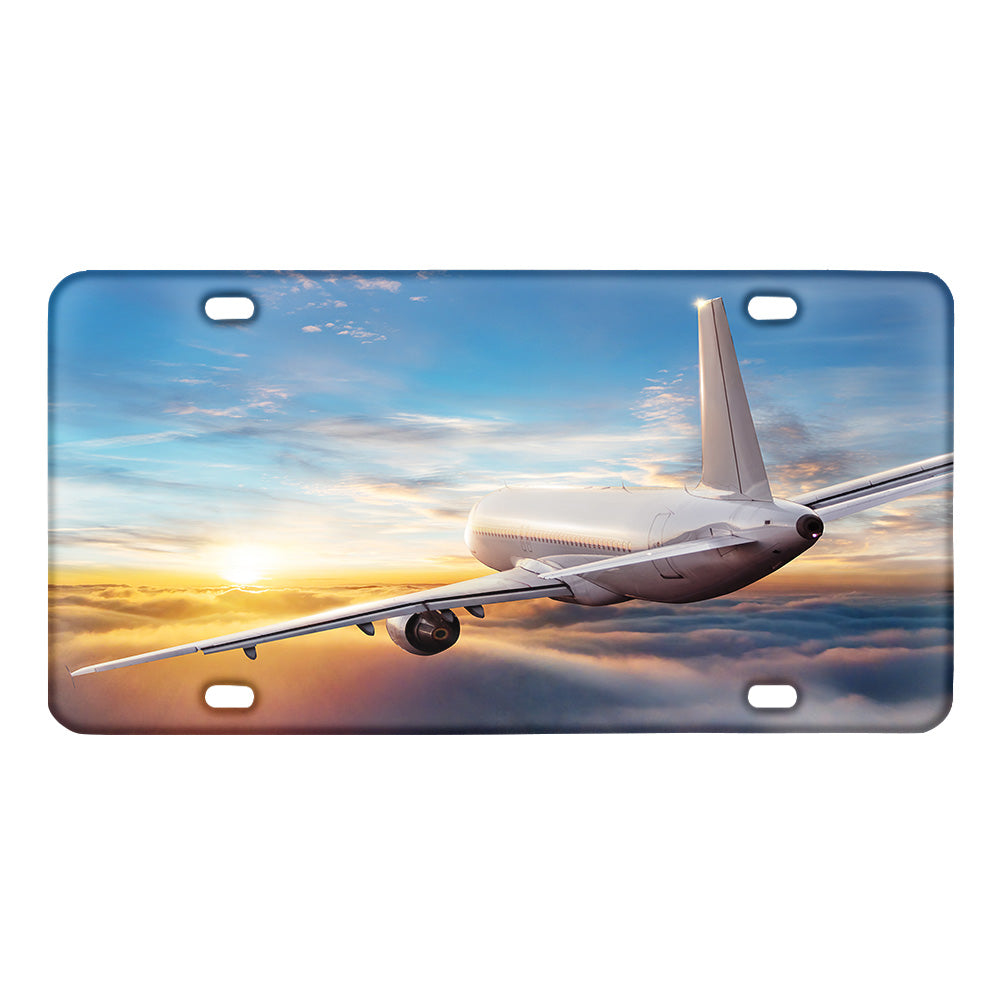 Airliner Jet Cruising over Clouds Designed Metal (License) Plates