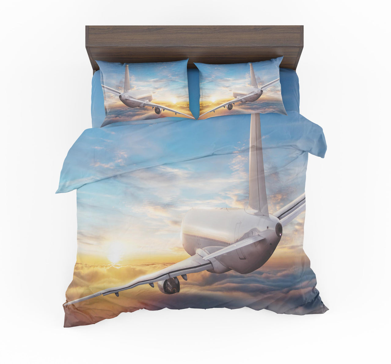 Airliner Jet Cruising over Clouds Designed Bedding Sets