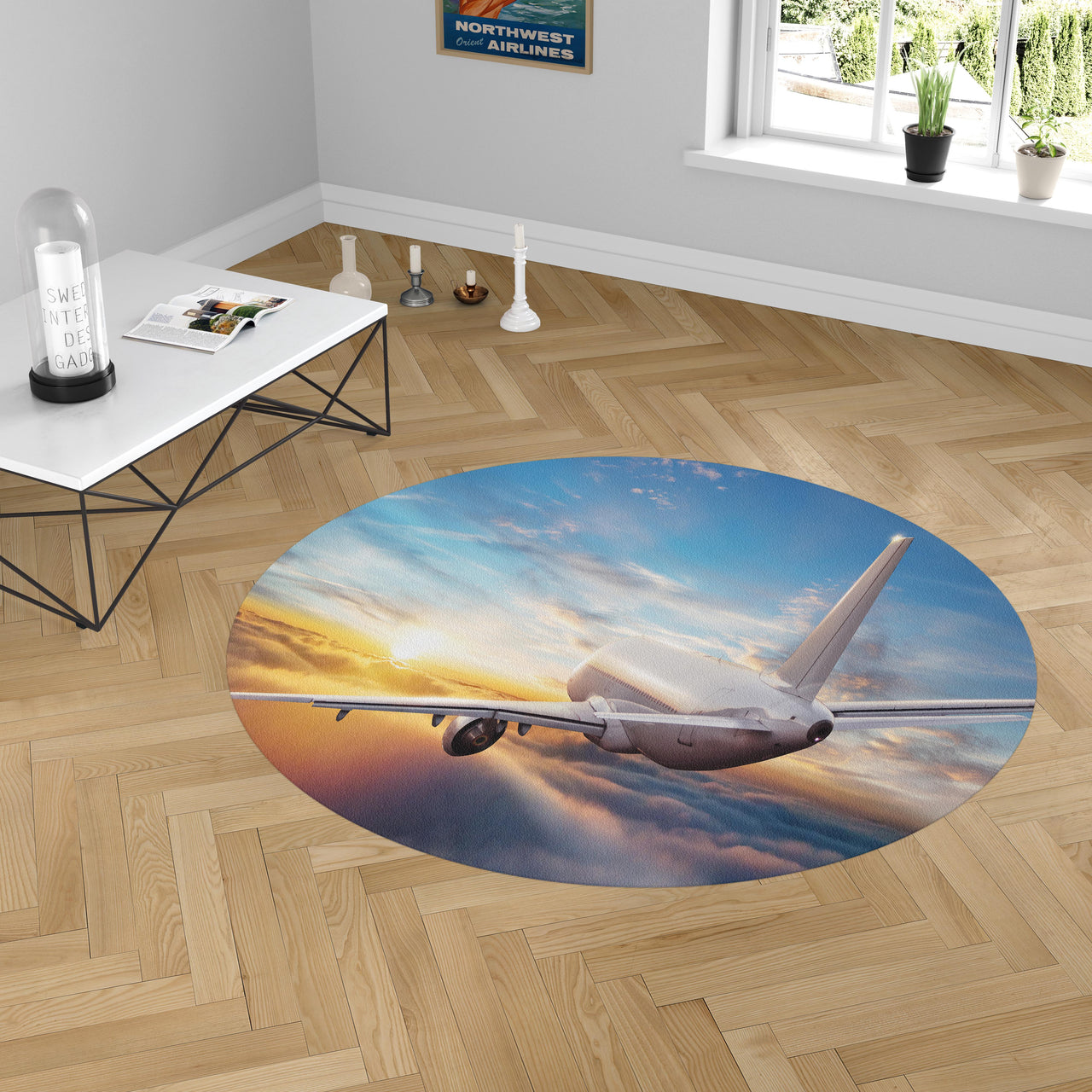 Airliner Jet Cruising over Clouds Designed Carpet & Floor Mats (Round)
