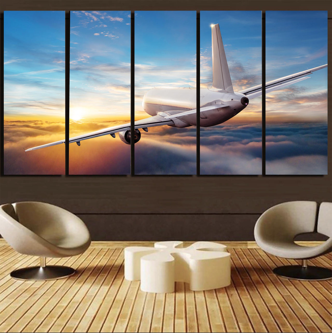 Airliner Jet Cruising over Clouds Canvas Prints (5 Pieces)