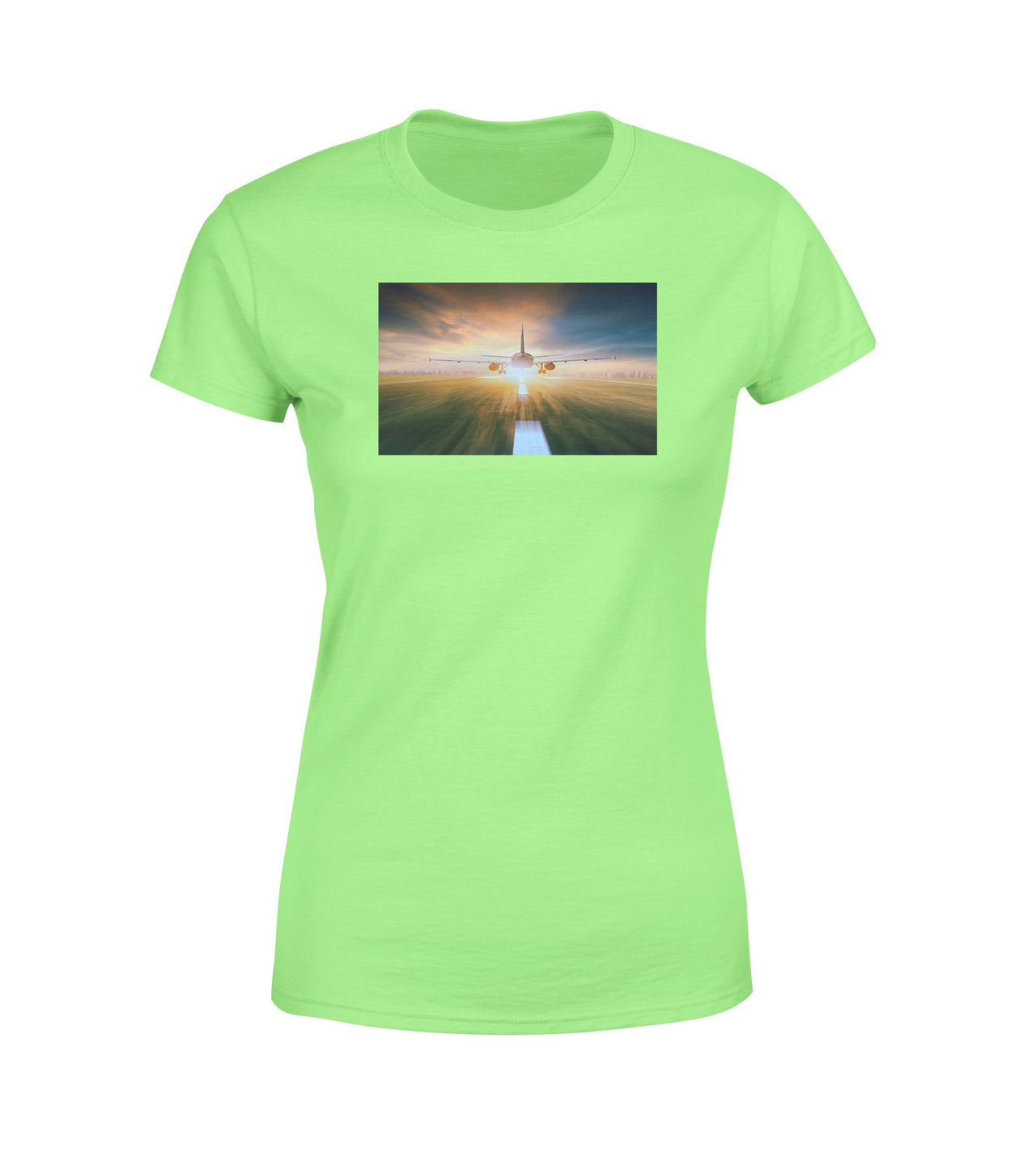 Airplane Flying Over Runway Designed Women T-Shirts