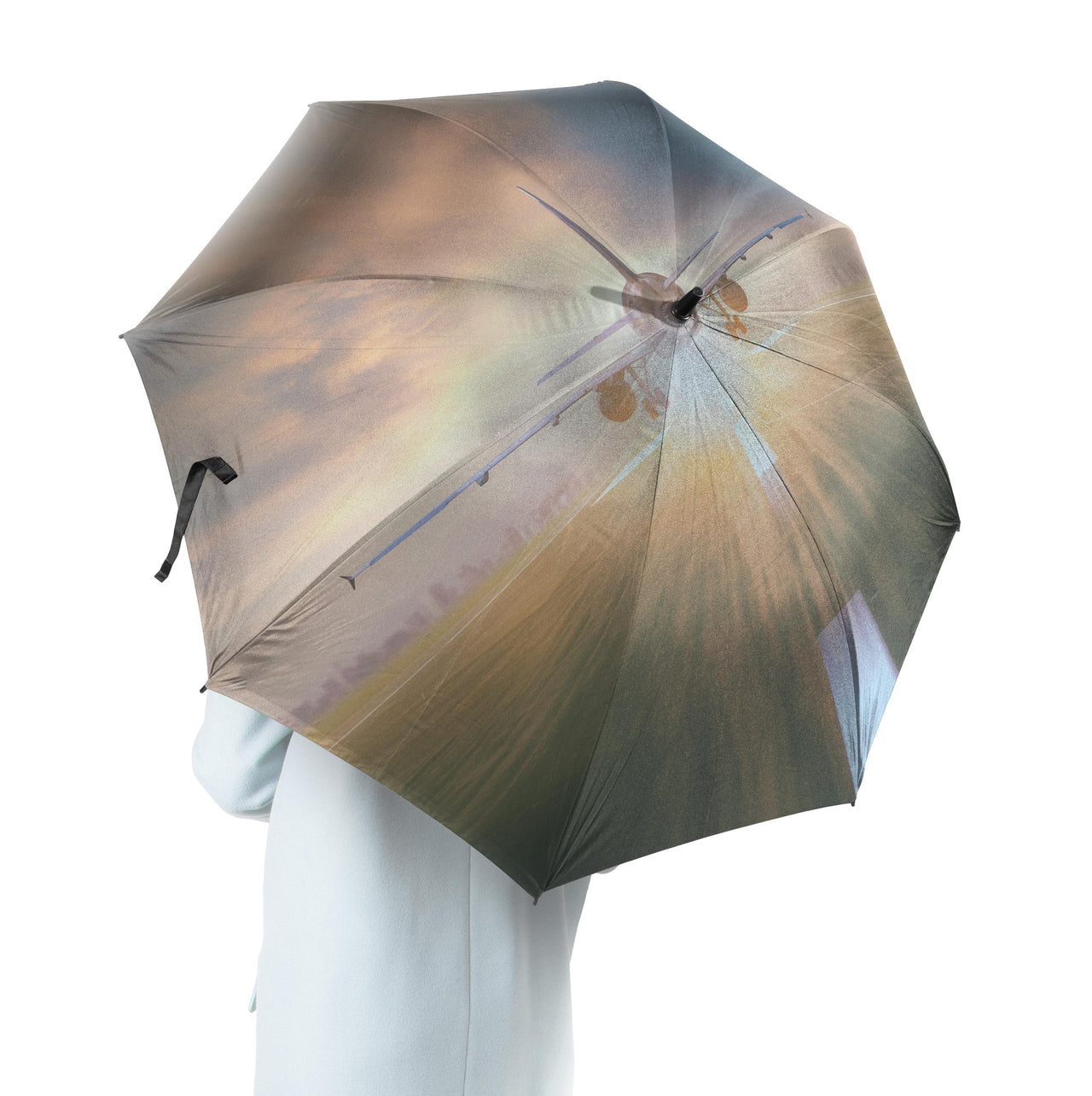 Airplane Flying Over Runway Designed Umbrella