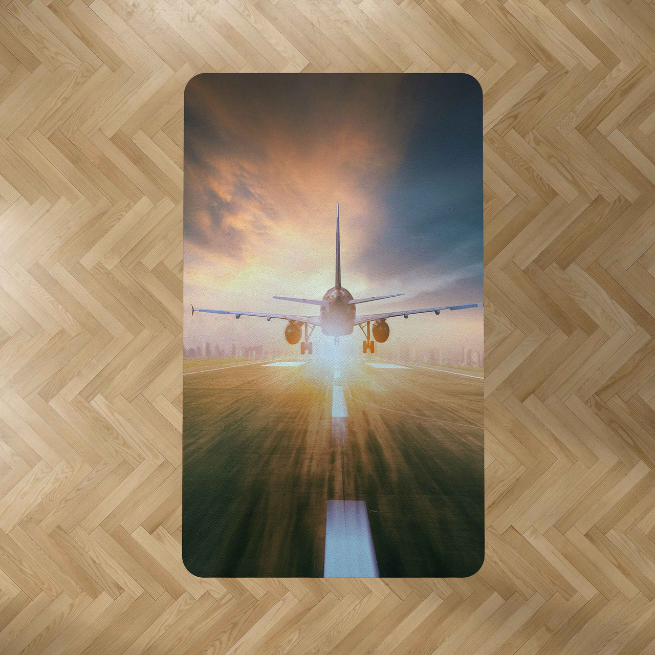 Airplane Flying Over Runway Designed Carpet & Floor Mats