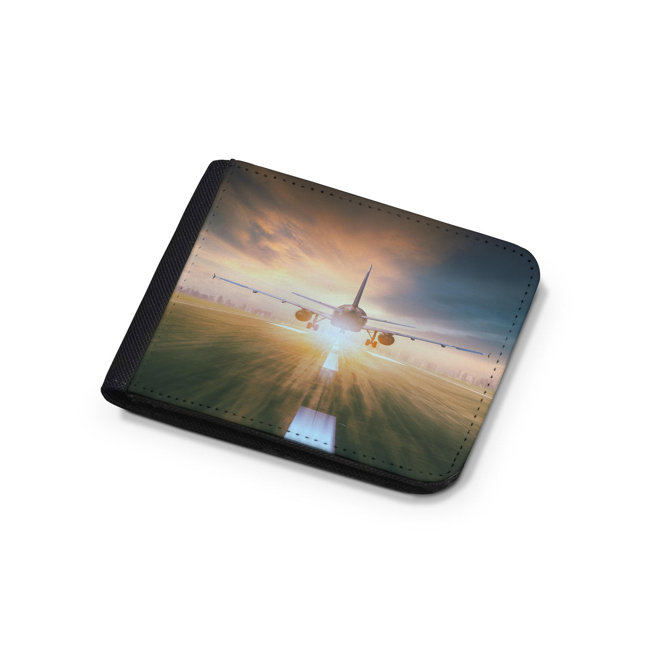 Airplane Flying Over Runway Designed Wallets