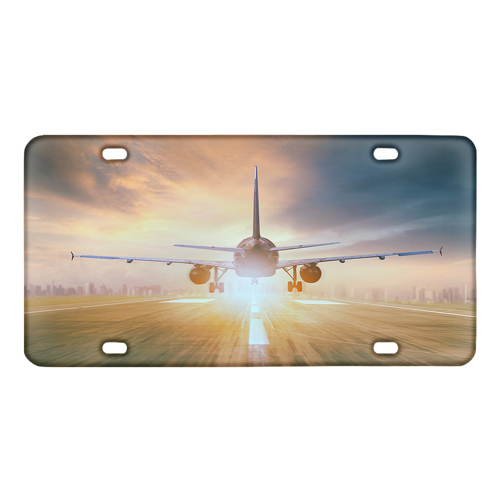 Airplane Flying Over Runway Designed Metal (License) Plates
