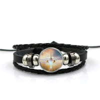 Thumbnail for Airplane Flying Over Runway Designed Leather Bracelets