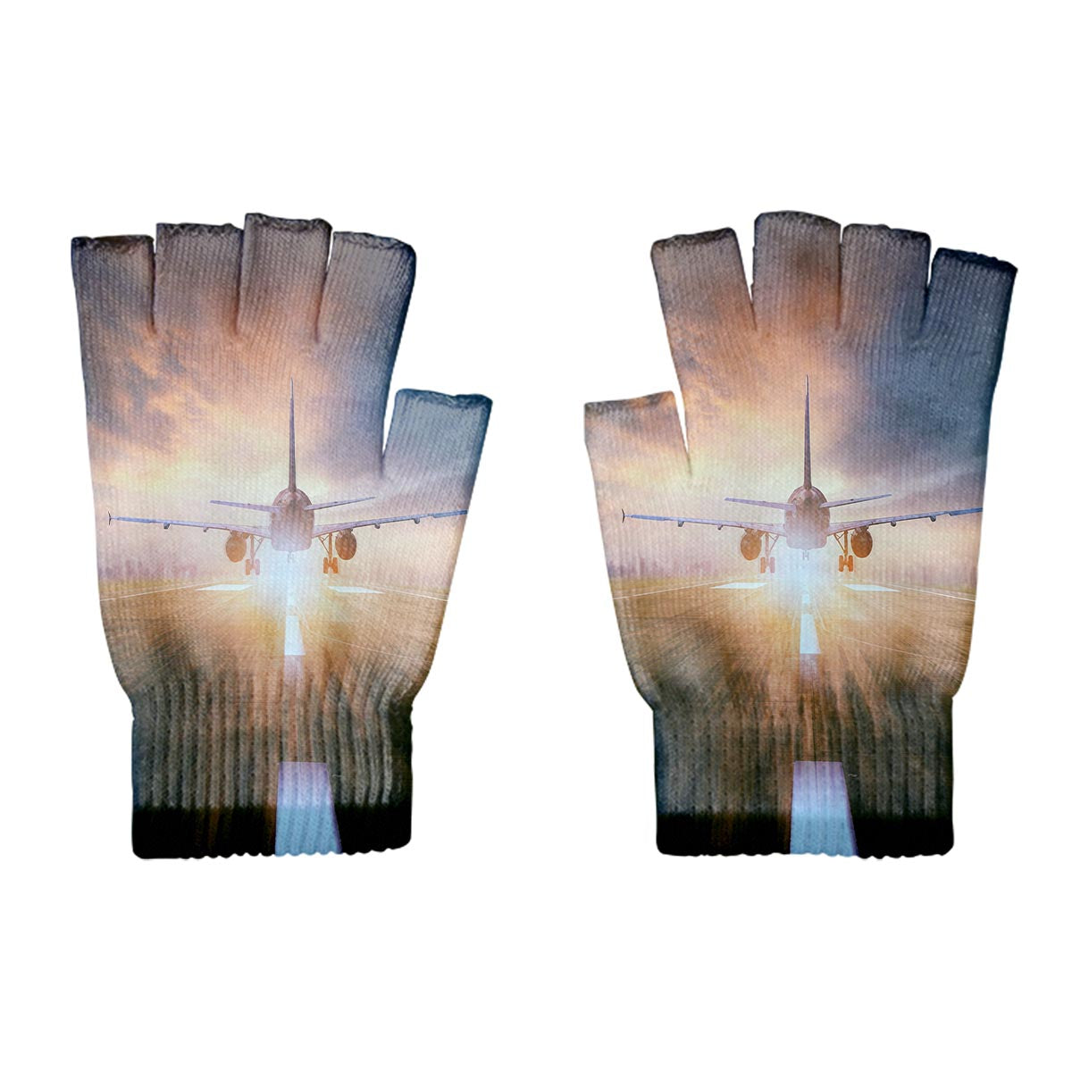 Airplane Flying Over Runway Designed Cut Gloves