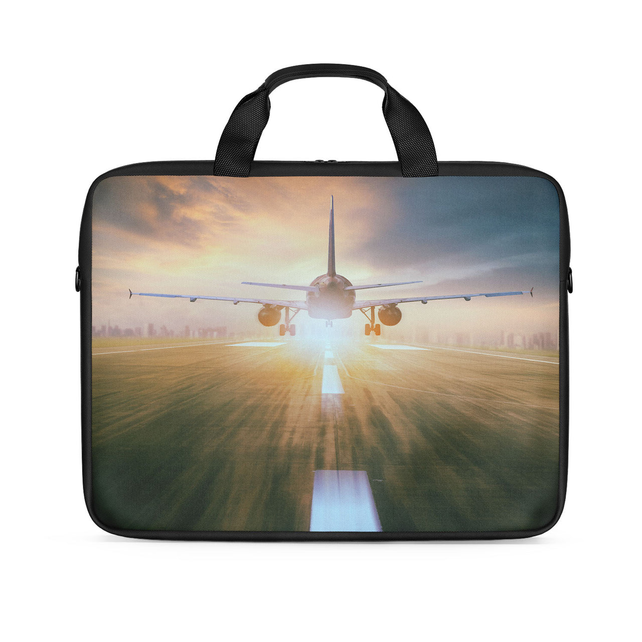 Airplane Flying Over Runway Designed Laptop & Tablet Bags