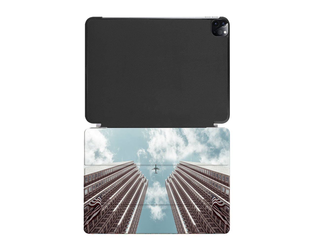 Airplane Flying over Big Buildings Designed iPad Cases