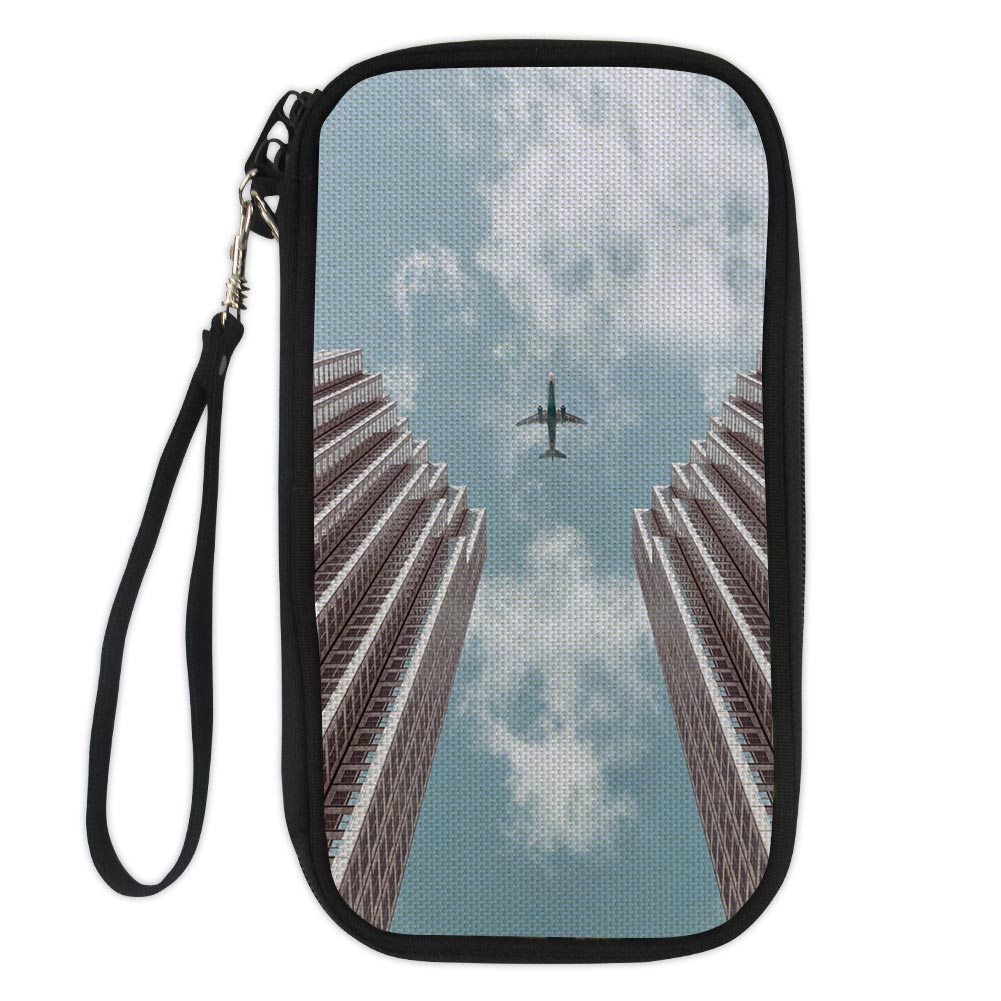 Airplane Flying over Big Buildings Designed Travel Cases & Wallets