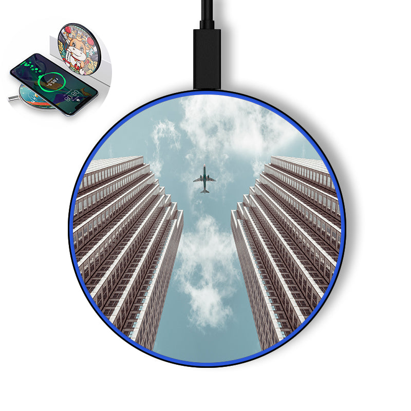 Airplane Flying over Big Buildings Designed Wireless Chargers