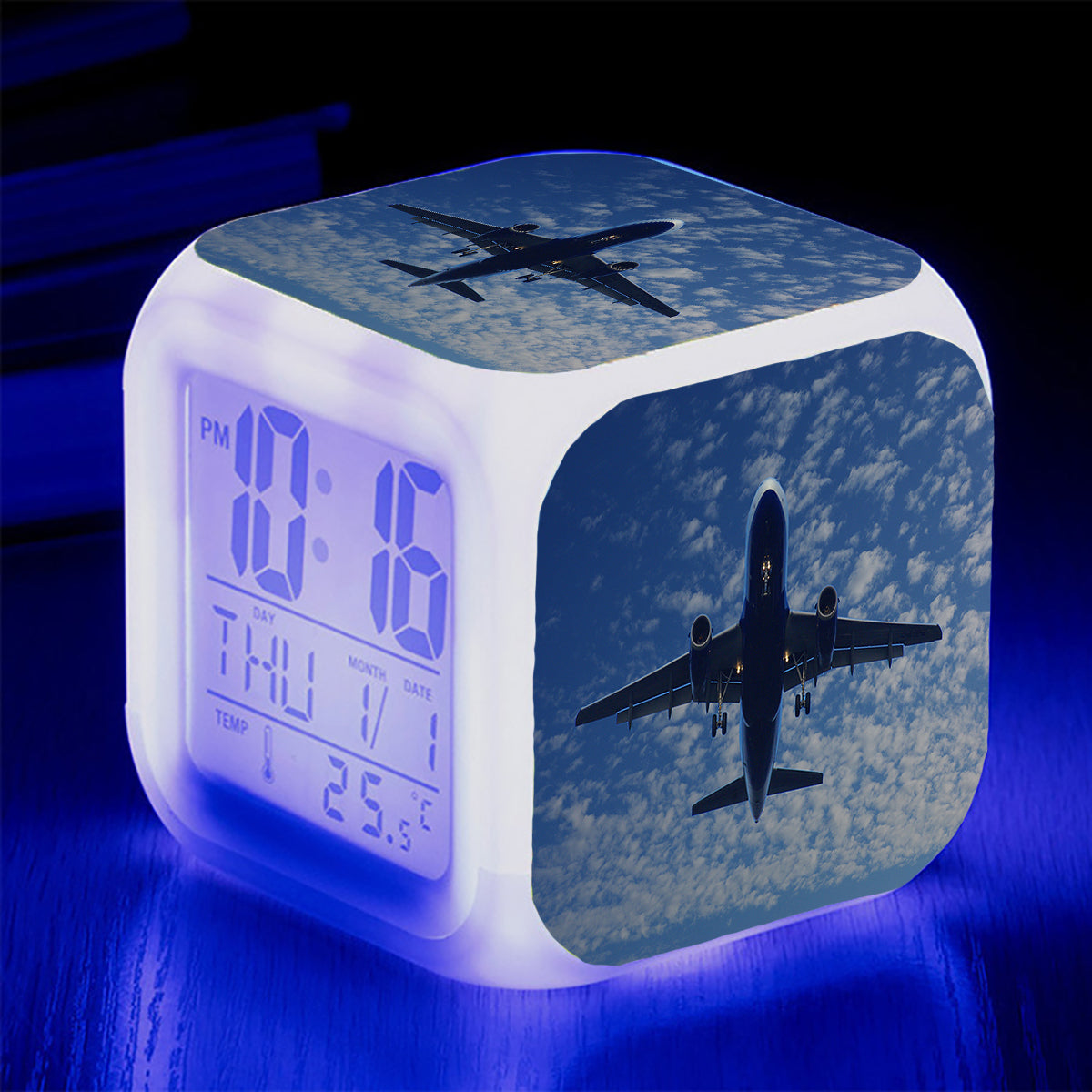 Airplane From Below Designed "7 Colour" Digital Alarm Clock