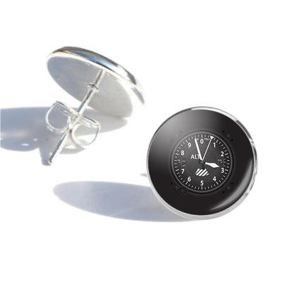 Side view of Airplane Instruments-Altitude aviation stud earrings in stainless steel, polished finish.