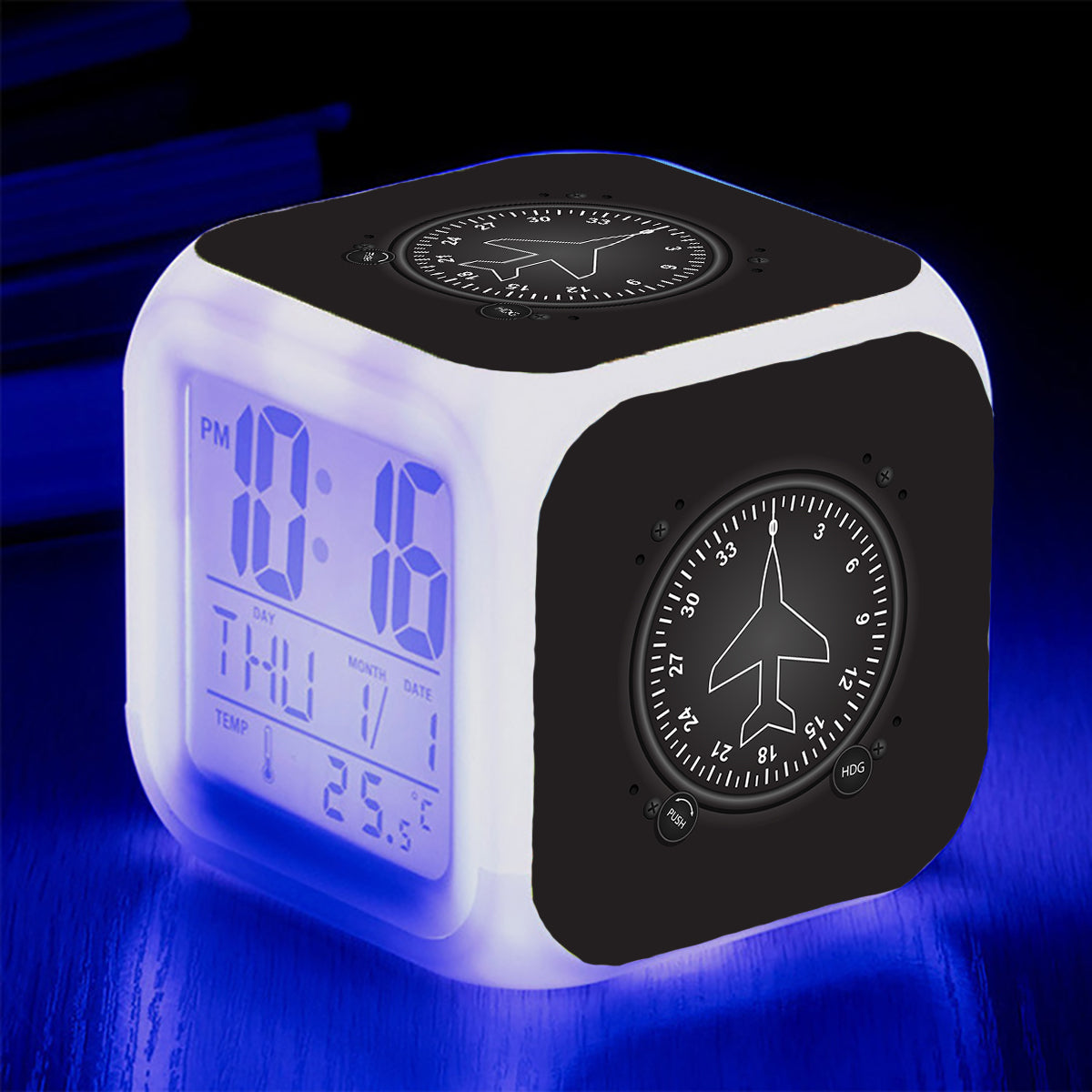Airplane Instruments-Heading Designed "7 Colour" Digital Alarm Clock