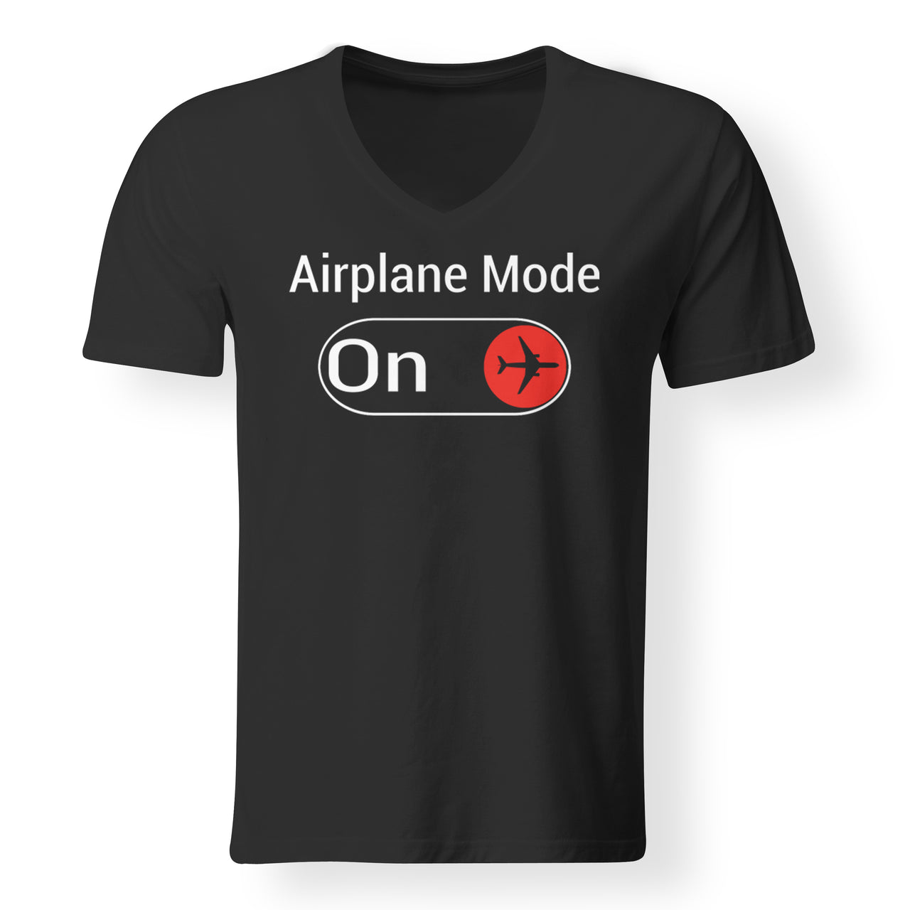 Airplane Mode On Designed V-Neck T-Shirts