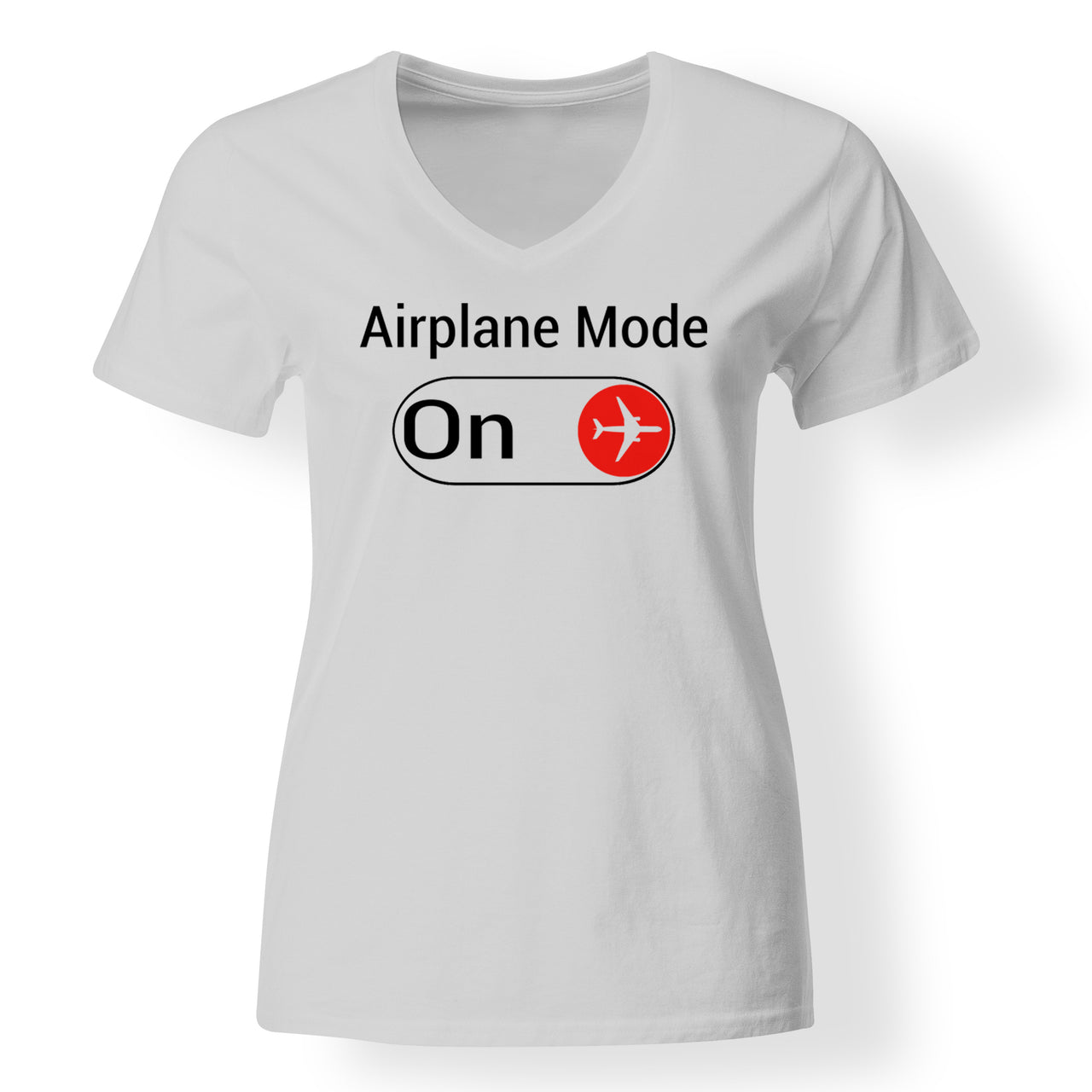 Airplane Mode On Designed V-Neck T-Shirts