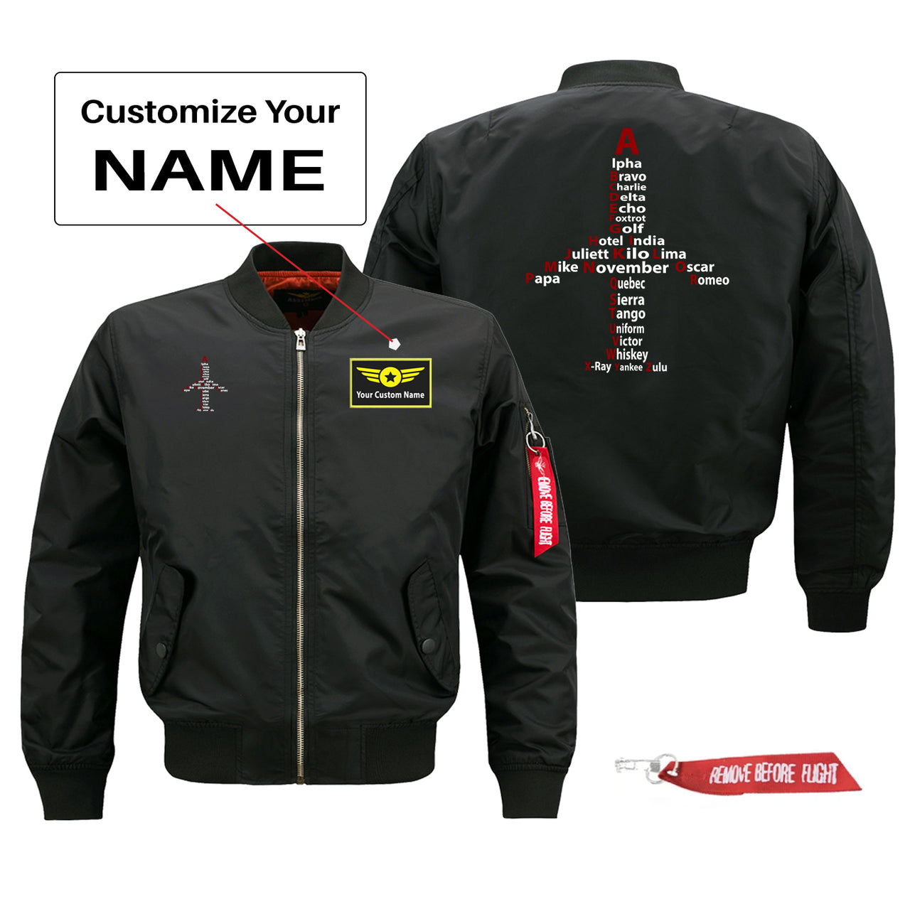 Airplane Shape Aviation Alphabet Designed Pilot Jackets (Customizable)