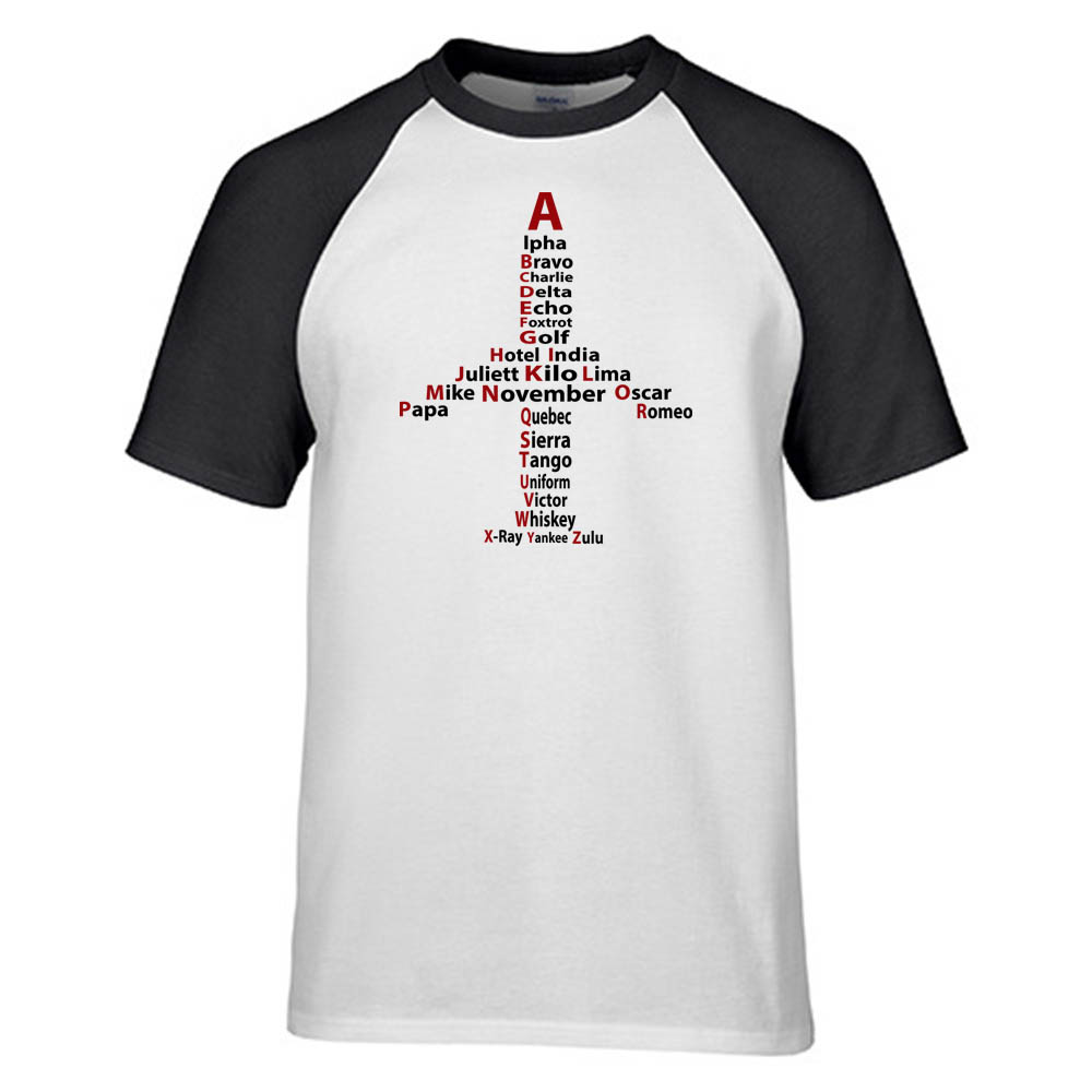 Airplane Shape Aviation Alphabet Designed Raglan T-Shirts
