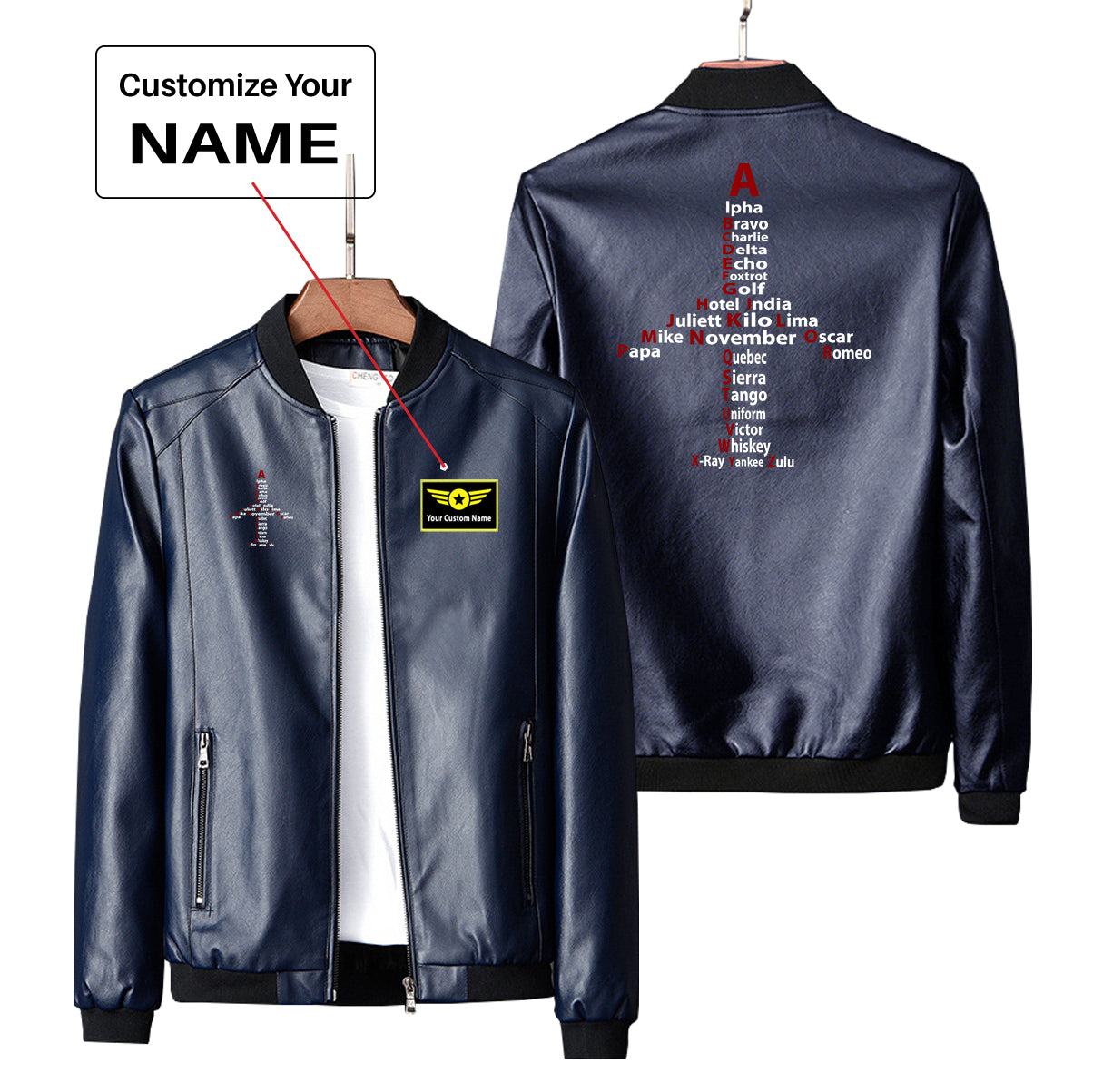 Airplane Shape Aviation Alphabet Designed PU Leather Jackets