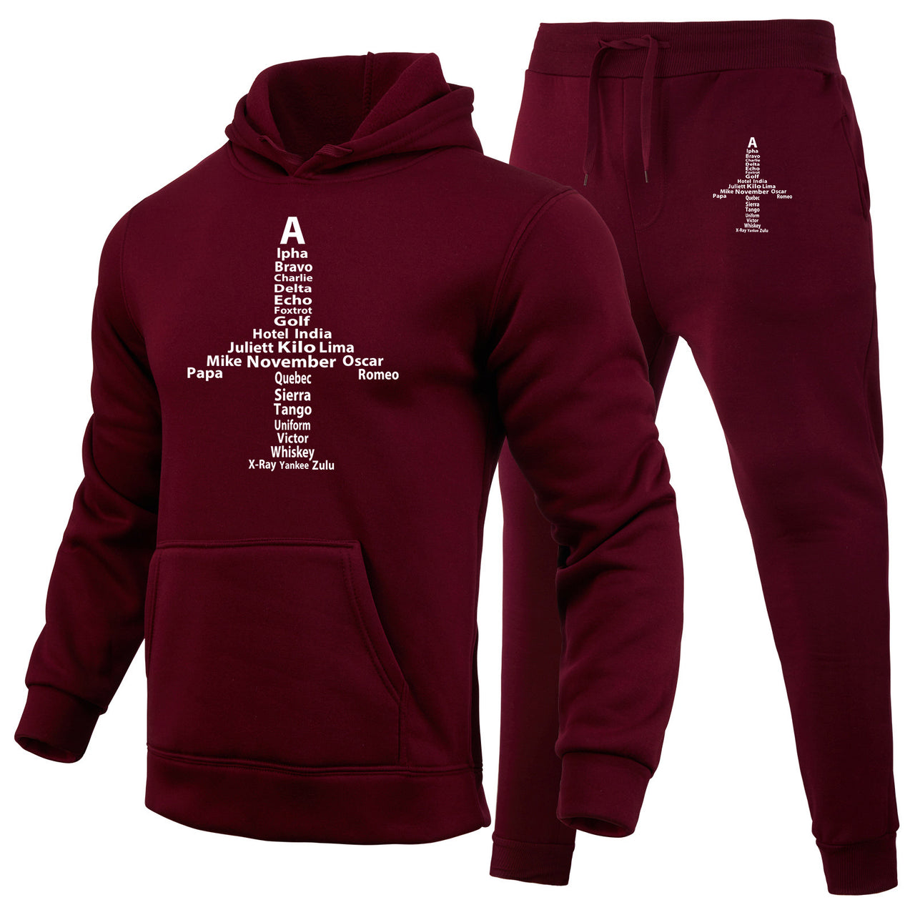 Airplane Shape Aviation Alphabet Designed Hoodies & Sweatpants Set