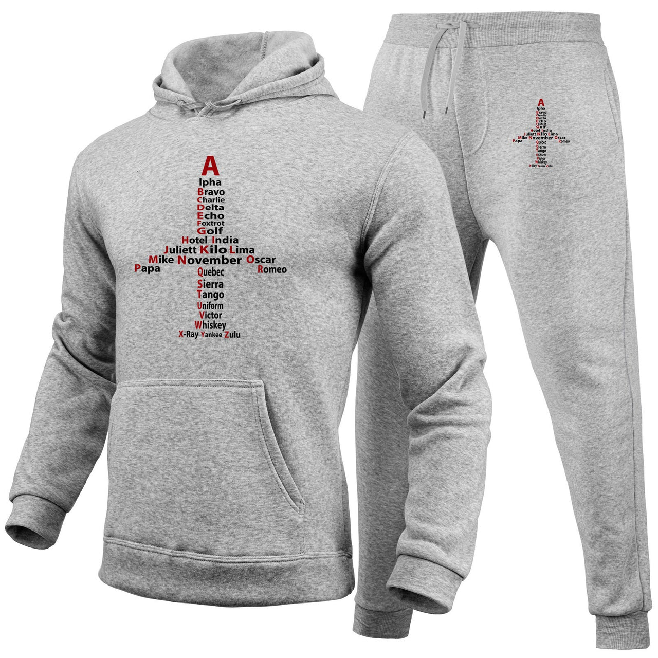 Airplane Shape Aviation Alphabet Designed Hoodies & Sweatpants Set
