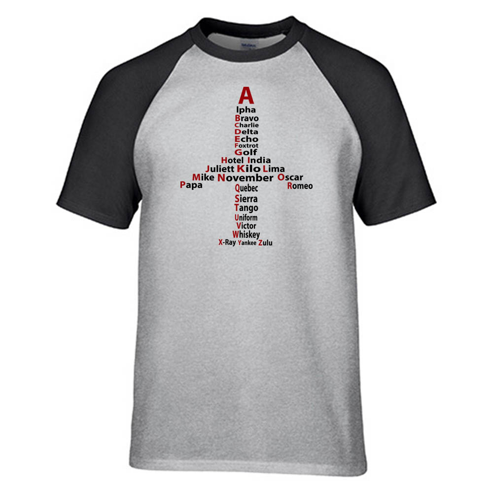 Airplane Shape Aviation Alphabet Designed Raglan T-Shirts