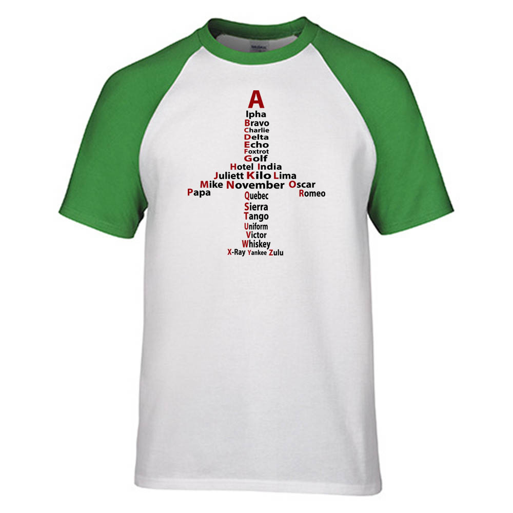 Airplane Shape Aviation Alphabet Designed Raglan T-Shirts