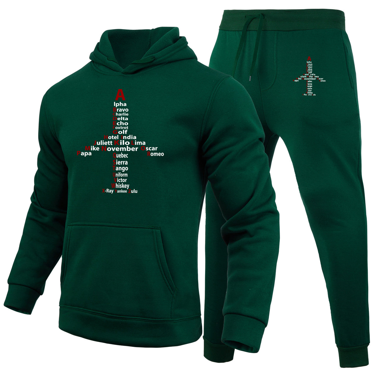 Airplane Shape Aviation Alphabet Designed Hoodies & Sweatpants Set