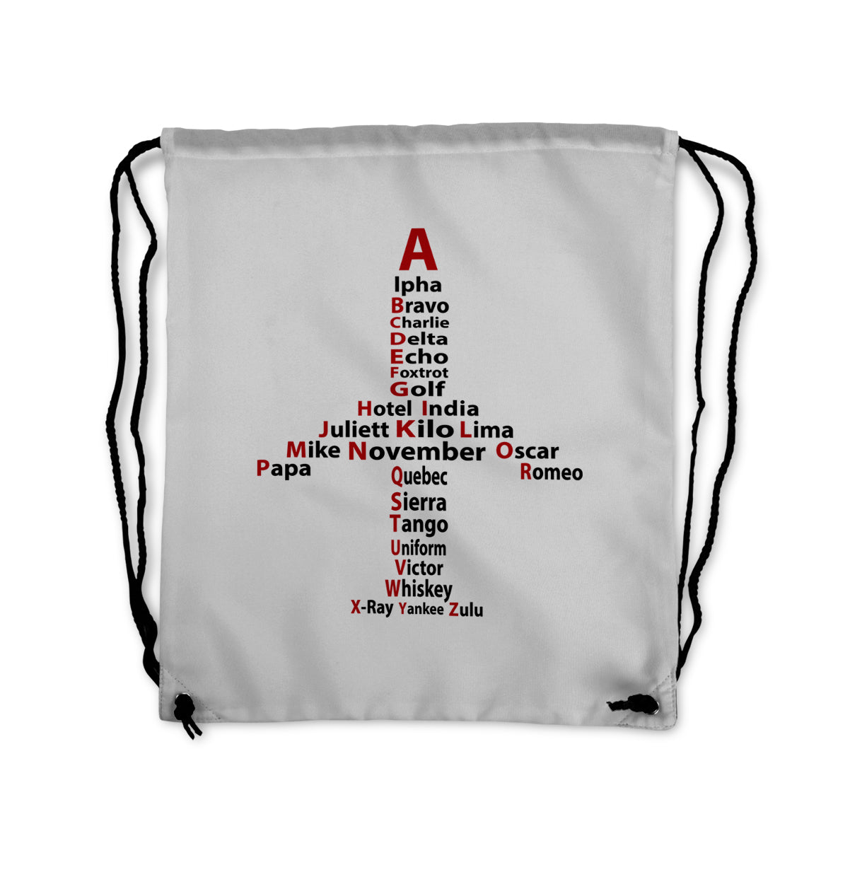 Airplane Shape Aviation Alphabet Designed Drawstring Bags