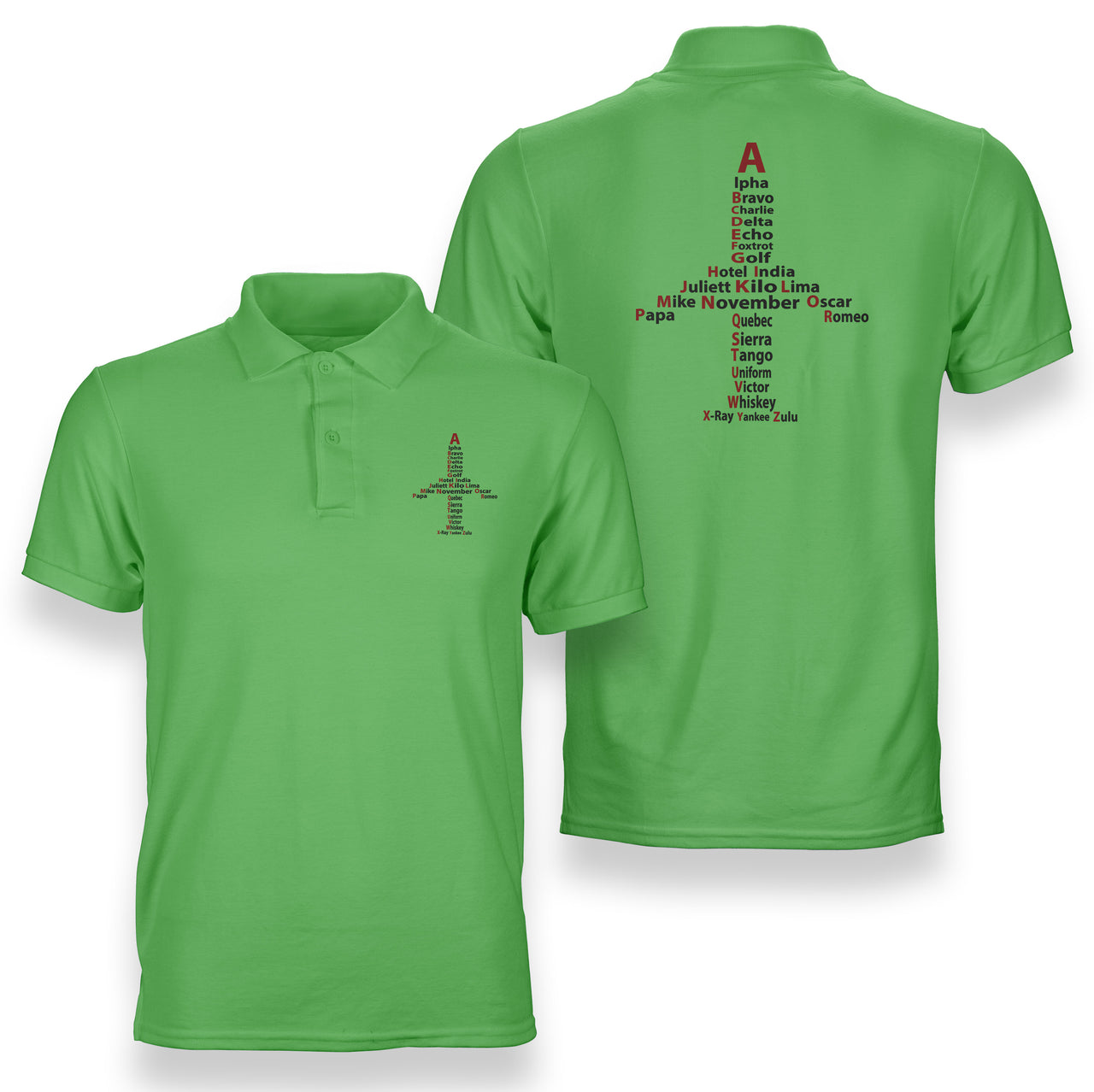 Airplane Shape Aviation Alphabet Designed Double Side Polo T-Shirts