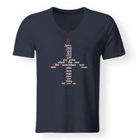 Thumbnail for Airplane Shape Aviation Alphabet Designed V-Neck T-Shirts