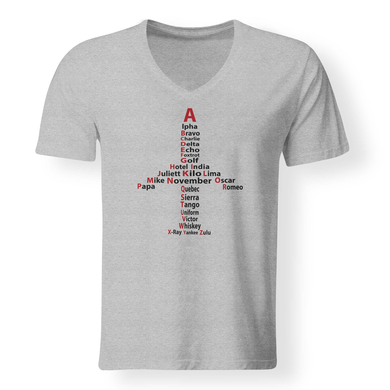 Airplane Shape Aviation Alphabet Designed V-Neck T-Shirts