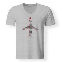 Thumbnail for Airplane Shape Aviation Alphabet Designed V-Neck T-Shirts