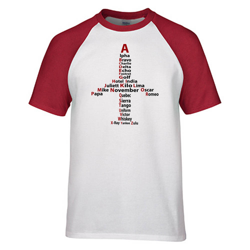 Airplane Shape Aviation Alphabet Designed Raglan T-Shirts